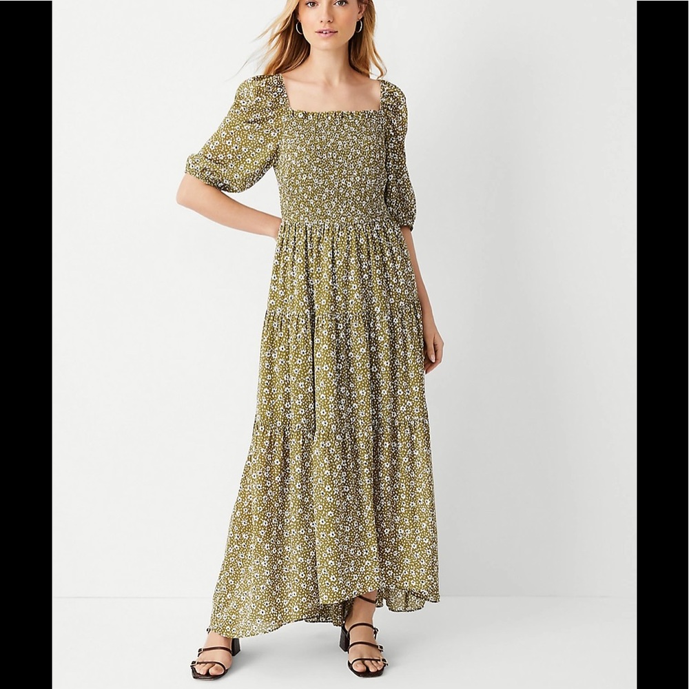 Ann Taylor floral smocked bodice maxi dress